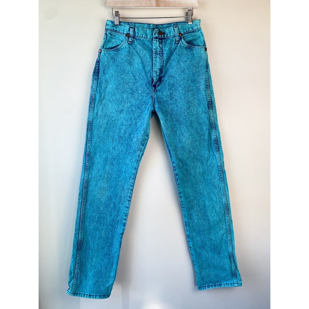 Vintage Wrangler Womens 80s Teal‎ Acid Wash Straight Leg Jeans 13x34 13MOTG USA